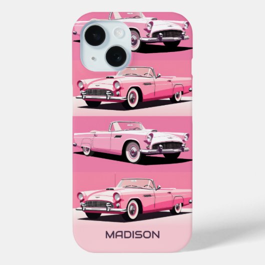 名前をカスタムするピンククラシックの車 Case-Mate iPhoneケース (裏面)