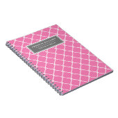 名前をカスタムするピンクグレー格子パターン ノートブック (右側)