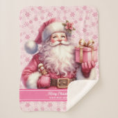 名前をカスタムするピンクサンタ毛布ガールズギフト シェルパブランケット (正面)