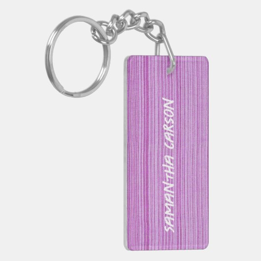 名前をカスタムするピンクストライプ色の キーホルダー (正面左)