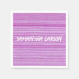 名前をカスタムするピンクストライプ色の スタンダードカクテルナプキン