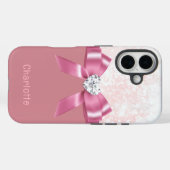 名前をカスタムするピンクスノーフレークリボンiPhone 16ケース Case-Mate iPhoneケース (裏面 (横))