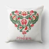 名前をカスタムするピンクタイポグラフィ/フローラフォークハート クッション (正面)