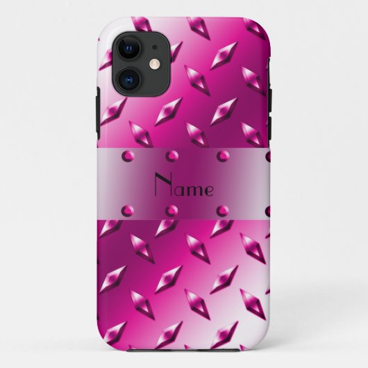 名前をカスタムするピンクダイヤモンドプレート鋼 Case-Mate iPhoneケース (裏面)