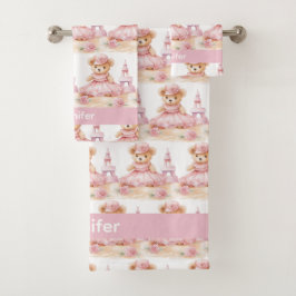 名前をカスタムするピンクテディベアガールズバスタオルセット バスタオルセット