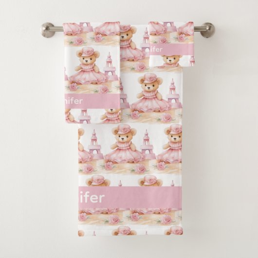 名前をカスタムするピンクテディベアガールズバスタオルセット バスタオルセット (インサイチュ)