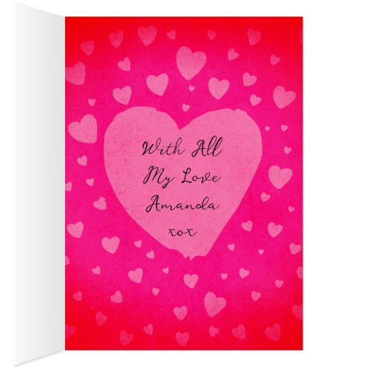 名前をカスタムするピンクハートバレンタインデーカード (内側 (右))