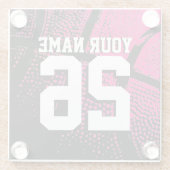 名前をカスタムするピンクバスケットボールのジャージー番号 ガラスコースター (裏面)