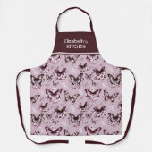 名前をカスタムするピンクバタフライパターン エプロン (正面)