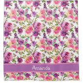 名前をカスタムするピンクパープルバラフローラガーリートレンディー シャワーカーテン (正面)