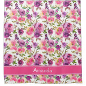 名前をカスタムするピンクパープルバラフローラガーリートレンディー シャワーカーテン (正面)