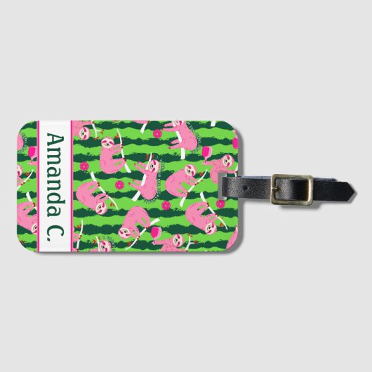 名前をカスタムするピンクピックボールのナマケモノ🦥 ラゲッジタグ (正面横)
