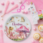 名前をカスタムするピンクフェアリーマッシュルーム ペーパープレート (パーティー)