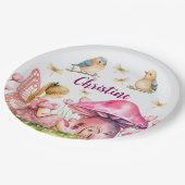 名前をカスタムするピンクフェアリーマッシュルーム ペーパープレート (アングル)