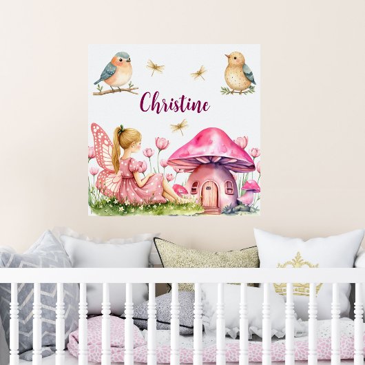 名前をカスタムするピンクフェアリーマッシュルーム ポスター