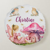 名前をカスタムするピンクフェアリーマッシュルーム ラウンドクッション (裏面)