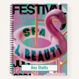 名前をカスタムするピンクフラミンゴフロート ノートブック