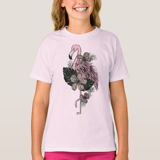 名前をカスタムするピンクフラミンゴ Tシャツ (正面)