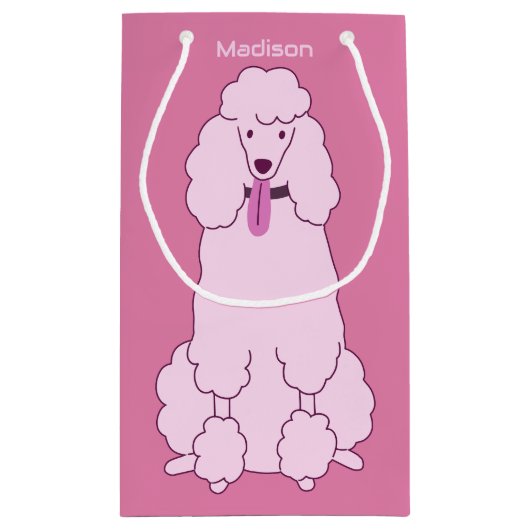 名前をカスタムするピンクプードル スモールペーパーバッグ (裏面)