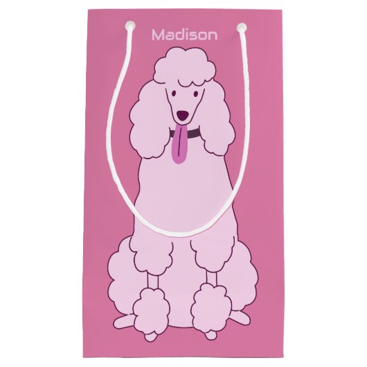 名前をカスタムするピンクプードル スモールペーパーバッグ (正面)