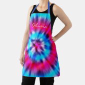 名前をカスタムするピンクレッドブルーベーカーメンズウィメンズタイダイ エプロン (インサイチュ)