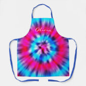 名前をカスタムするピンクレッドブルーベーカーメンズウィメンズタイダイ エプロン (正面)