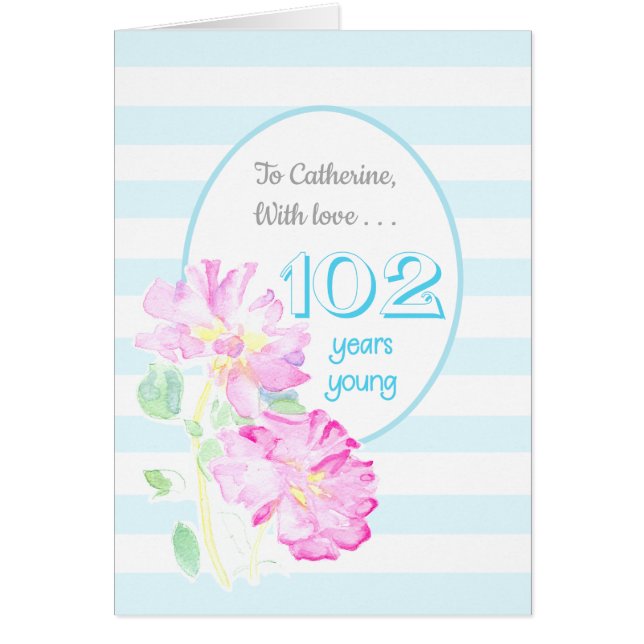 名前をカスタムするピンクローズストライプズ&誕生日102 (正面)