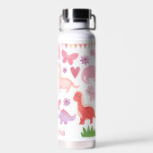 名前をカスタムするピンク恐竜 ウォーターボトル (背面)
