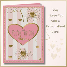 名前をカスタムするピンク金ゴールドハートフラワーズバレンタイン カード