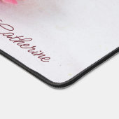 名前をカスタムするピンク&ホワイトローズ デスクマット (コーナー)