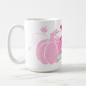 名前をカスタムするピンク&ホワイト秋フィリグリーパンプキンズ コーヒーマグカップ (左)