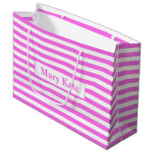 名前をカスタムするピンク/白ストライプ色 ラージペーパーバッグ (正面アングル)