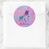 名前をカスタムするピンク/紫銀河系ユニコーンステッカー ラウンドシール (バッグ)