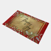 名前をカスタムするピース&ジョイ金ゴールド&レッドクリスマス ドアマット (アングル)