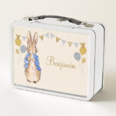 名前をカスタムするピーターうさぎベージュの背景 メタルランチボックス (裏面)