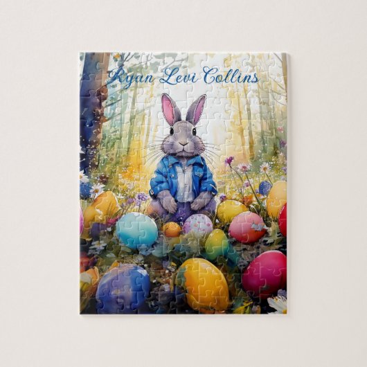 名前をカスタムするピーターイースターバニーとイースターエッグ ジグソーパズル (縦)