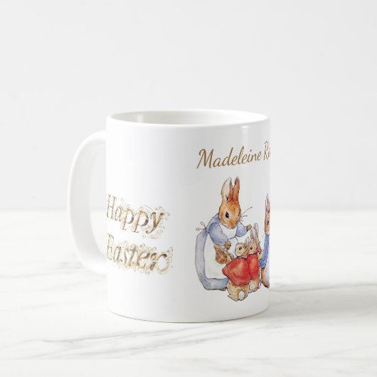 名前をカスタムするピーターザラビットハッピーイースター コーヒーマグカップ (正面左)