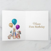 名前をカスタムするピーターザラビットハッピー第1誕生日 カード (内部)