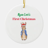 名前をカスタムするピーターザラビット初めてのクリスマス セラミックオーナメント (正面)