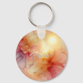 名前をカスタムするピーチラズベリーフローラアルコールインクアート キーホルダー (裏面)