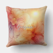 名前をカスタムするピーチラズベリーフローラアルコールインクアート クッション (裏面)