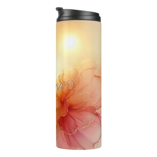 名前をカスタムするピーチラズベリーフローラアルコールインクアート タンブラー (回転右)