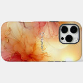 名前をカスタムするピーチラズベリーフローラアルコールインクアート Case-Mate iPhoneケース (裏面 (横))