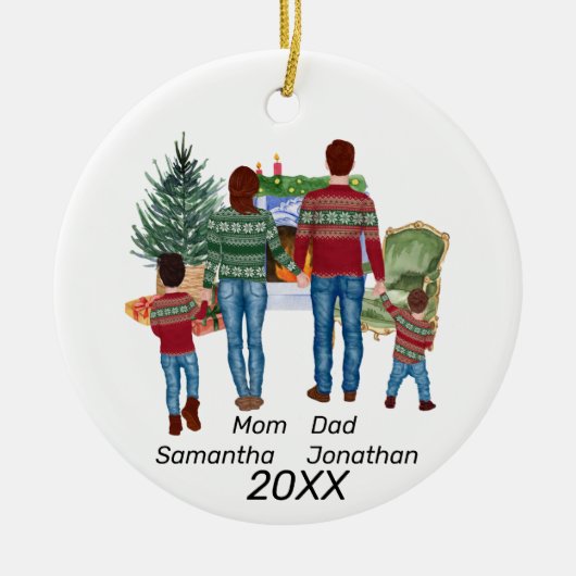 名前をカスタムするファミリパーソナライズされたの水の色 セラミックオーナメント (正面)