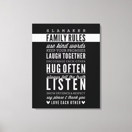 名前をカスタムするファミリルールモダンタイポグラフィはっきりした キャンバスプリント (正面)