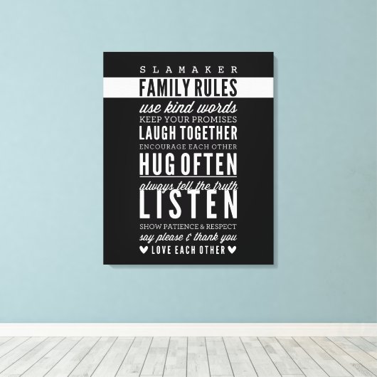 名前をカスタムするファミリルールモダンタイポグラフィはっきりした キャンバスプリント (インサイチュ (ウッドフロア))