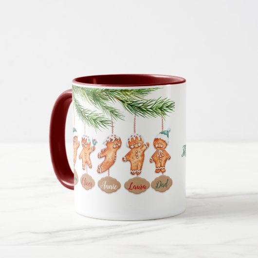 名前をカスタムするファミリークリスマスアートジンジャーブレッド マグカップ (正面左)