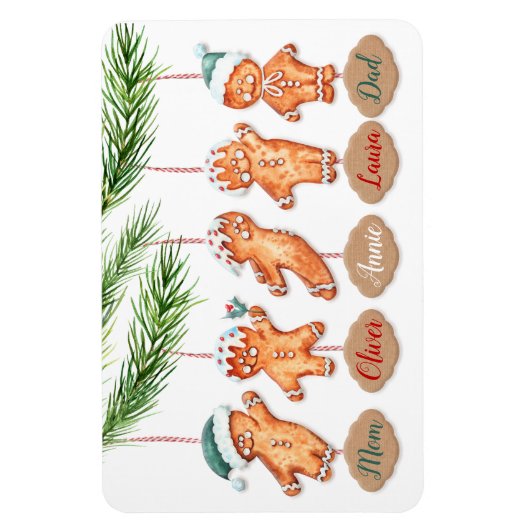名前をカスタムするファミリークリスマスアートジンジャーブレッド マグネット (縦)
