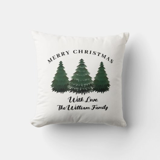 名前をカスタムするファミリークリスマスツリーファームホリデー クッション (正面)