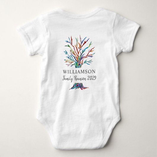 名前をカスタムするファミリーツリーファミリー懇親会 ベビーボディスーツ (裏面)